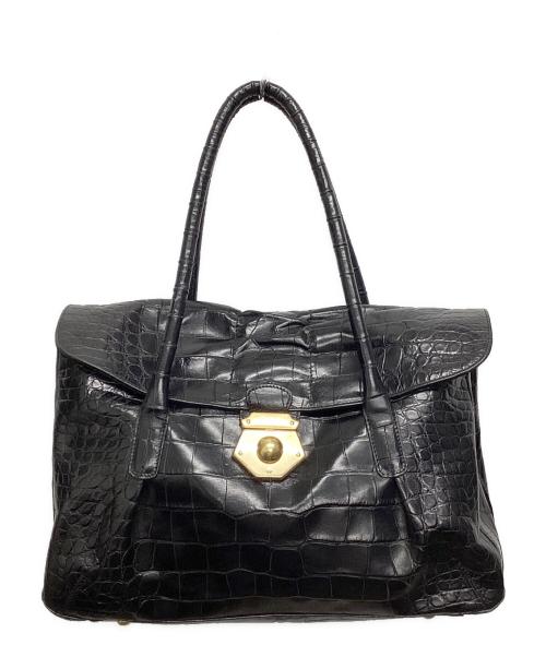 FURLA（フルラ）FURLA (フルラ) 型押しハンドバッグ ブラックの古着・服飾アイテム