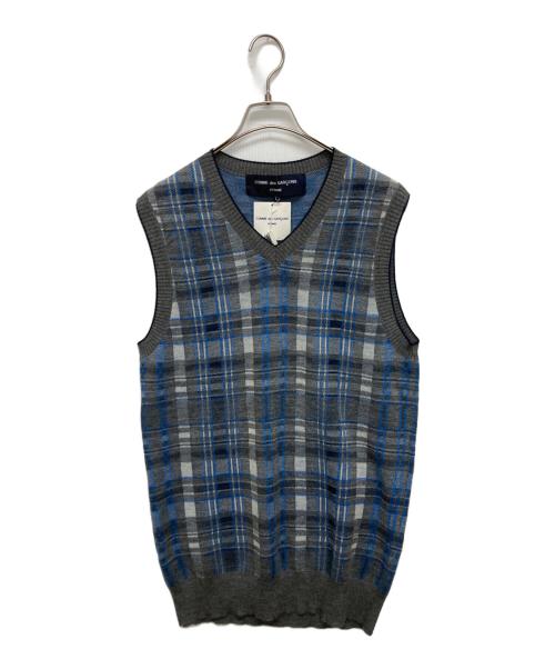COMME des GARCONS HOMME（コムデギャルソン オム）COMME des GARCONS HOMME (コムデギャルソン オム) チェックニットベスト ネイビー×グレー サイズ:SIZE Lの古着・服飾アイテム