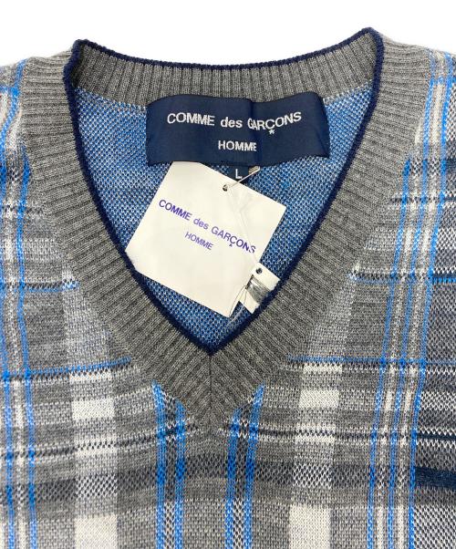 COMME des GARCONS HOMME（コムデギャルソン オム）COMME des GARCONS HOMME (コムデギャルソン オム) チェックニットベスト ネイビー×グレー サイズ:SIZE Lの古着・服飾アイテム