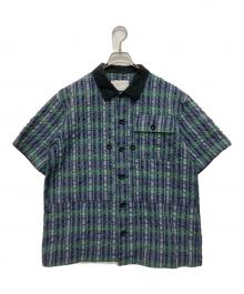 sacai（サカイ）の古着「エンボス加工チェック柄半袖シャツ」｜ネイビー×グリーン
