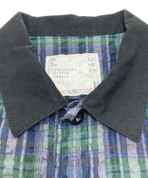 sacai（サカイ）sacai (サカイ) エンボス加工チェック柄半袖シャツ ネイビー×グリーン サイズ:SIZE 2の古着・服飾アイテム