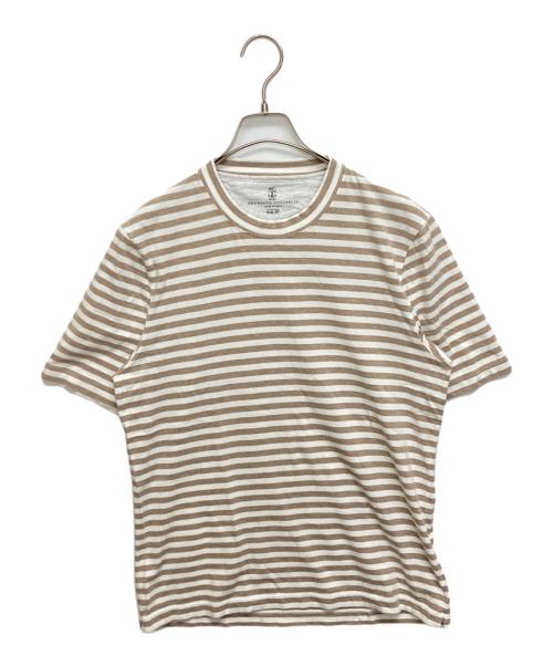 BRUNELLO CUCINELLI（ブルネロクチネリ）BRUNELLO CUCINELLI (ブルネロクチネリ) ボーダーTシャツ ベージュ×ホワイト サイズ:SIZE Mの古着・服飾アイテム