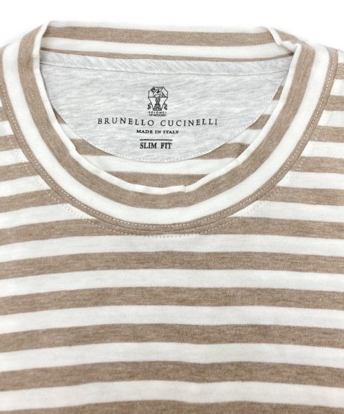 BRUNELLO CUCINELLI（ブルネロクチネリ）BRUNELLO CUCINELLI (ブルネロクチネリ) ボーダーTシャツ ベージュ×ホワイト サイズ:SIZE Mの古着・服飾アイテム