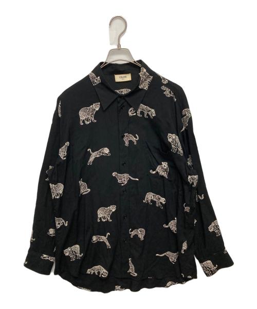 CELINE（セリーヌ）CELINE (セリーヌ) アニマル総柄レーヨン長袖シャツ ブラック サイズ:SIZE 39の古着・服飾アイテム