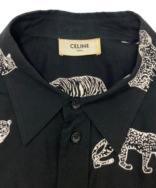 CELINE（セリーヌ）CELINE (セリーヌ) アニマル総柄レーヨン長袖シャツ ブラック サイズ:SIZE 39の古着・服飾アイテム