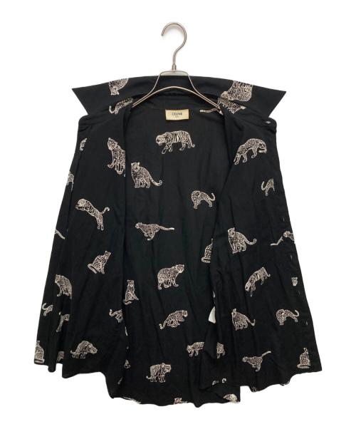 CELINE（セリーヌ）CELINE (セリーヌ) アニマル総柄レーヨン長袖シャツ ブラック サイズ:SIZE 39の古着・服飾アイテム