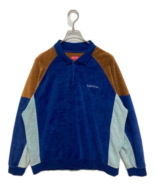 SUPREME（シュプリーム）Supreme (シュプリーム) Paneled Velour L/S Polo ブルー サイズ:SIZE Lの古着・服飾アイテム