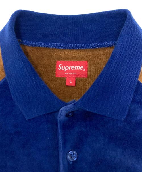 SUPREME（シュプリーム）Supreme (シュプリーム) Paneled Velour L/S Polo ブルー サイズ:SIZE Lの古着・服飾アイテム