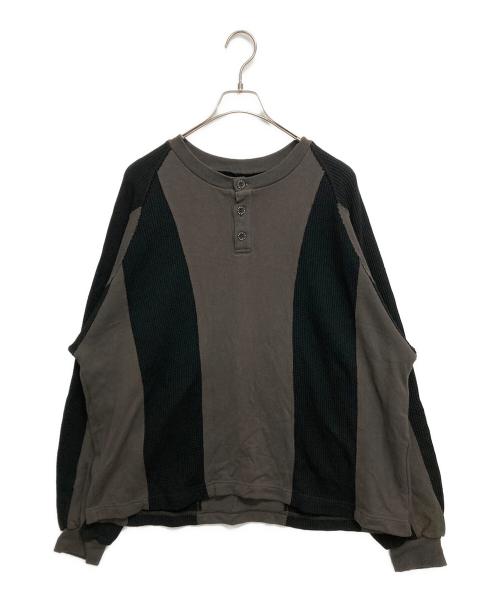MUZE（ミューズ）MUZE (ミューズ) STRIPE HENRY NECK WAFFLE SWEAT ブラウン×ブラック サイズ:SIZE 1の古着・服飾アイテム