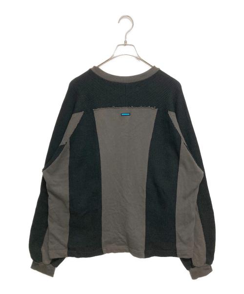 MUZE（ミューズ）MUZE (ミューズ) STRIPE HENRY NECK WAFFLE SWEAT ブラウン×ブラック サイズ:SIZE 1の古着・服飾アイテム
