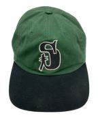 stussyステューシー）の古着「刺繍ロゴキャップ」｜ブラック×グリーン