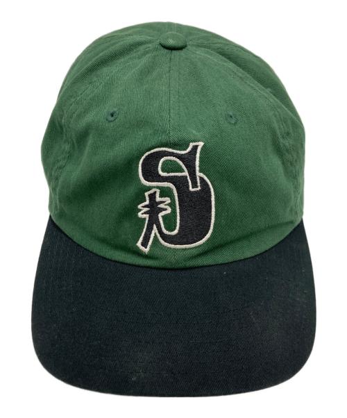 stussy（ステューシー）stussy (ステューシー) 刺繍ロゴキャップ ブラック×グリーン サイズ:FREEの古着・服飾アイテム