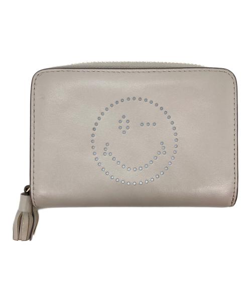 ANYA HINDMARCH（アニヤ・ハインドマーチ）ANYA HINDMARCH (アニヤ・ハインドマーチ) スマイル 二つ折り財布 グレーの古着・服飾アイテム