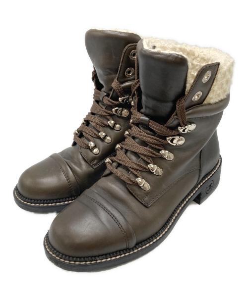 CHANEL（シャネル）CHANEL (シャネル) ツイード編み上げショートブーツ ブラウン サイズ:SIZE EU37の古着・服飾アイテム