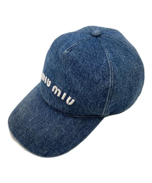 MIU MIU（ミュウミュウ）MIU MIU (ミュウミュウ) デニムロゴ刺繍 ベースボールキャップ インディゴの古着・服飾アイテム