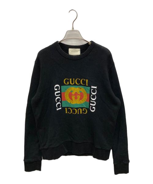 GUCCI（グッチ）GUCCI (グッチ) ダメージ加工プリントスウェット ブラック サイズ:SIZE Sの古着・服飾アイテム