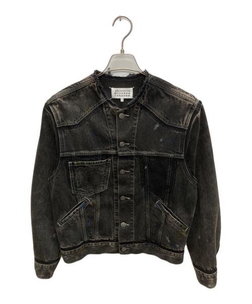 Maison Margiela（メゾンマルジェラ）Maison Margiela (メゾンマルジェラ) ノーカラー ペイント デニム ジャケット ブラック サイズ:SIZE　44の古着・服飾アイテム