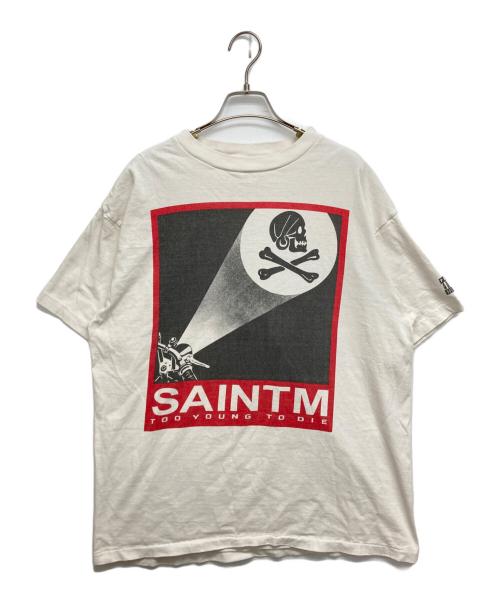 SAINT MICHAEL（セントマイケル）SAINT MICHAEL (セントマイケル) NEIGHBORHOOD (ネイバーフッド) ユーズド加工ダブルネームプリントTシャツ ホワイト サイズ:SIZE　Lの古着・服飾アイテム