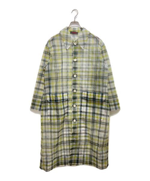 CABAN（キャバン）CABAN (キャバン) ナイロンオーガンジー チェックプリントステンカラーコート グリーン サイズ:Fの古着・服飾アイテム