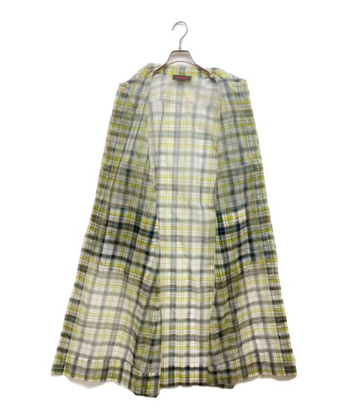 CABAN（キャバン）CABAN (キャバン) ナイロンオーガンジー チェックプリントステンカラーコート グリーン サイズ:Fの古着・服飾アイテム