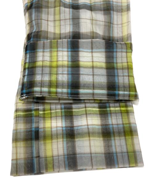 CABAN（キャバン）CABAN (キャバン) ナイロンオーガンジー チェックプリントステンカラーコート グリーン サイズ:Fの古着・服飾アイテム