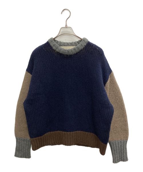 NKNIT（ンニット）NKNIT (ンニット) カラーブロックニットセーター ブラウン×イエロー サイズ:SIZE 2の古着・服飾アイテム