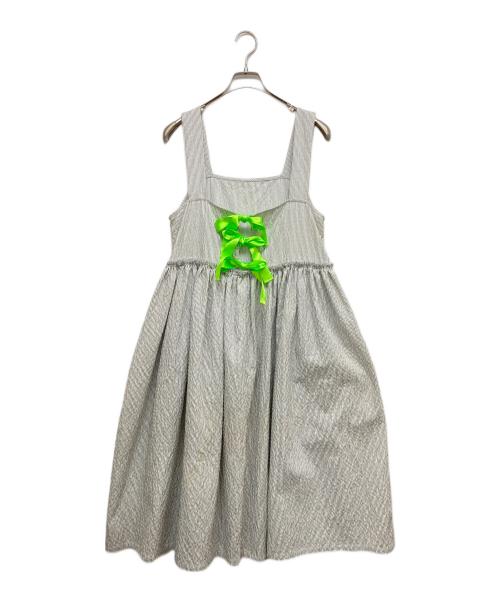 shrimps（シュリンプス）shrimps (シュリンプス) バックレースアップストライプワンピース ブラック×ホワイト サイズ:SIZE 101cm (W40)の古着・服飾アイテム