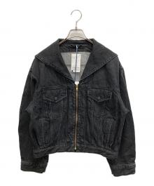 CURRENTAGE（カレンテージ）の古着「セーラーカラーデニムジャケット」｜ブラック
