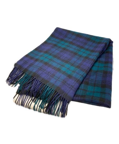 JOHNSTONS OF ELGIN（ジョンストンズオブエルガン）JOHNSTONS OF ELGIN (ジョンストンズオブエルガン) カシミヤ大判ストール グリーン×ネイビーの古着・服飾アイテム