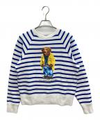 POLO RALPH LAURENポロ・ラルフローレン）の古着「ラグランボーダーポロベアスウェット」｜ホワイト×ブルー