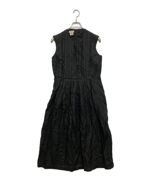 DRIES VAN NOTEN（ドリスヴァンノッテン）DRIES VAN NOTEN (ドリスヴァンノッテン) ノースリーブプリーツリネンワンピース ブラック サイズ:SIZE42の古着・服飾アイテム