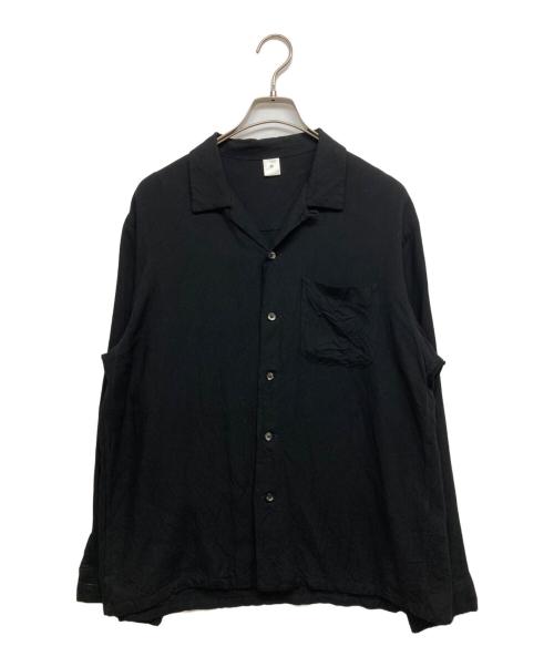 FRONT 11201（フロント 11201）FRONT 11201 (フロント 11201) Open Collar Shirt/ Black Rayon Gabardine ブラック サイズ:SIZE Mの古着・服飾アイテム