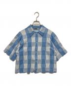 NKNITンニット）の古着「CHECKER PATTERN KNIT SHIRT」｜ブルー