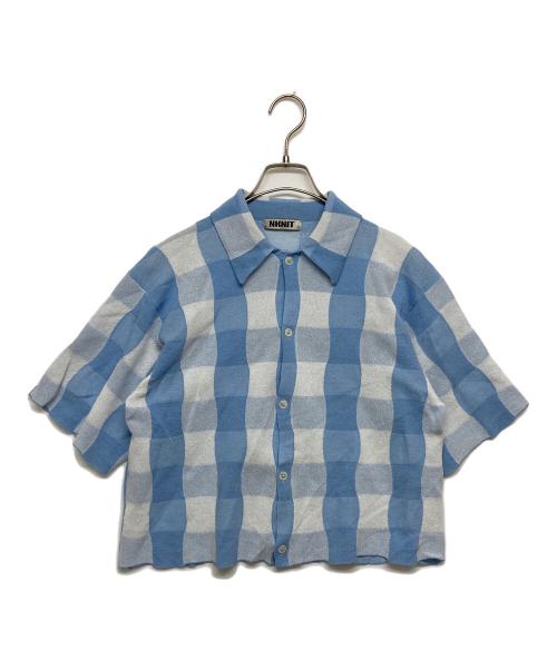 NKNIT（ンニット）NKNIT (ンニット) CHECKER PATTERN KNIT SHIRT ブルー サイズ:表記無しの古着・服飾アイテム