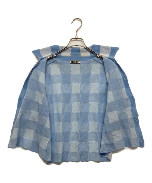 NKNIT（ンニット）NKNIT (ンニット) CHECKER PATTERN KNIT SHIRT ブルー サイズ:表記無しの古着・服飾アイテム