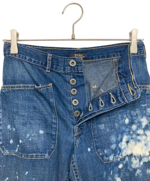 POLO RALPH LAUREN（ポロ・ラルフローレン）POLO RALPH LAUREN (ポロ・ラルフローレン) ブリーチワイドデニムパンツ インディゴ サイズ:SIZE24の古着・服飾アイテム