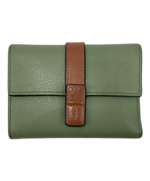 LOEWE（ロエベ）LOEWE (ロエベ) スリムジップバイフォールドウォレット ベージュ×グリーンの古着・服飾アイテム