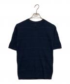 BATONERバトナ―）の古着「GEOMETRIC HALF SLEEVE KNIT」｜ネイビー