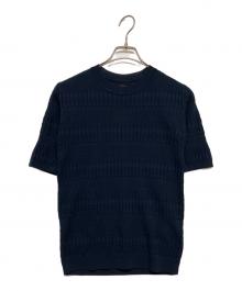 BATONER（バトナ―）の古着「GEOMETRIC HALF SLEEVE KNIT」｜ネイビー