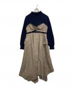 sacaiサカイ）の古着「Wool Knit × Chalk Stripe ドレス」｜ブラウン×ネイビー