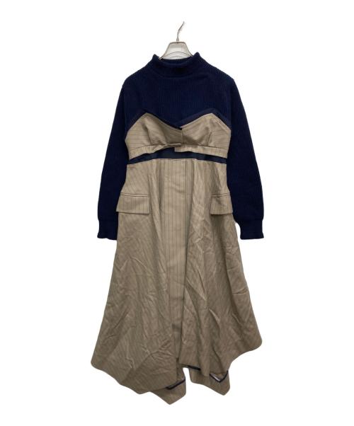 sacai（サカイ）sacai (サカイ) Wool Knit × Chalk Stripe ドレス ブラウン×ネイビー サイズ:SIZE 2の古着・服飾アイテム