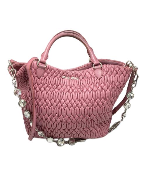 MIU MIU（ミュウミュウ）MIU MIU (ミュウミュウ) ナッパクリスタル ショルダーバッグ ピンクの古着・服飾アイテム