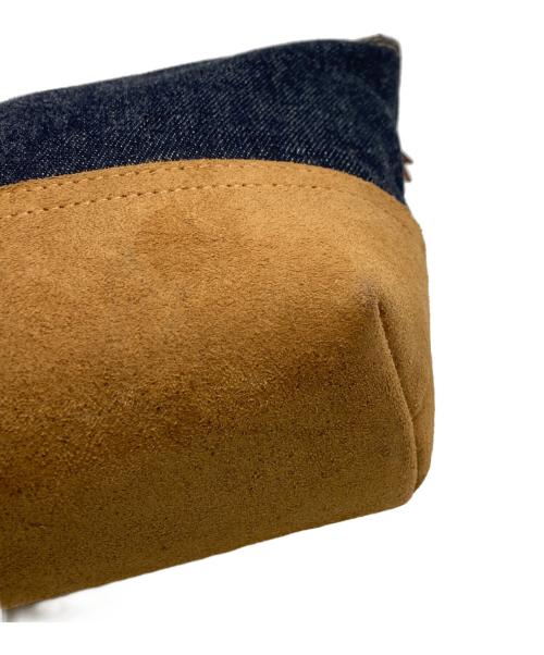 RRL（ダブルアールエル）RRL (ダブルアールエル) スエードトリム デニム ポーチ インディゴ×ブラウンの古着・服飾アイテム