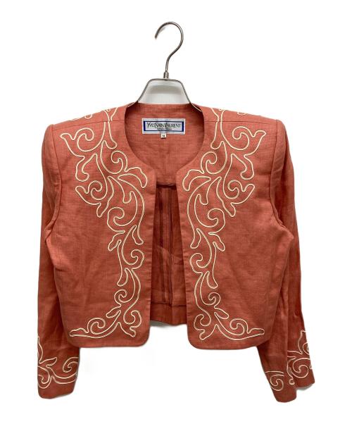 Yves Saint Laurent（イヴサンローラン）Yves Saint Laurent (イヴサンローラン) デザイン刺繍テーラード ピンク サイズ:SIZE Mの古着・服飾アイテム