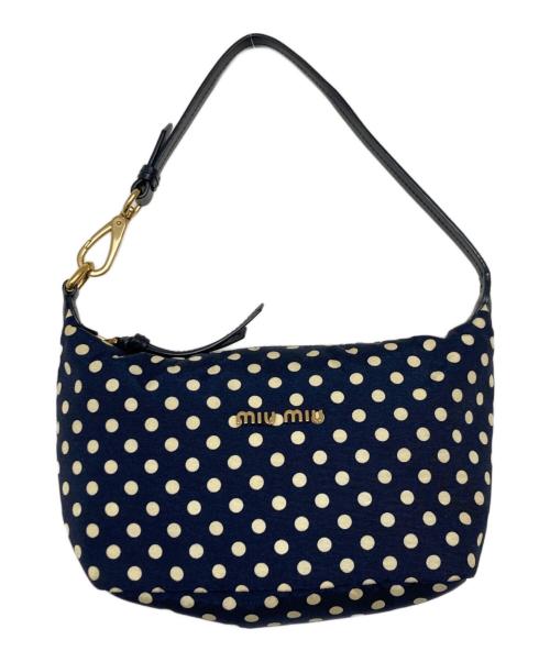 MIU MIU（ミュウミュウ）MIU MIU (ミュウミュウ) スピリット プリントファイユ ミニバッグ ネイビーの古着・服飾アイテム