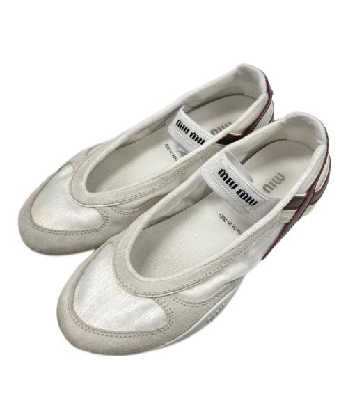 MIU MIU（ミュウミュウ）MIU MIU (ミュウミュウ) ジムナジウム バレリーナ ホワイト×ブラウン サイズ:SIZE 35・5の古着・服飾アイテム