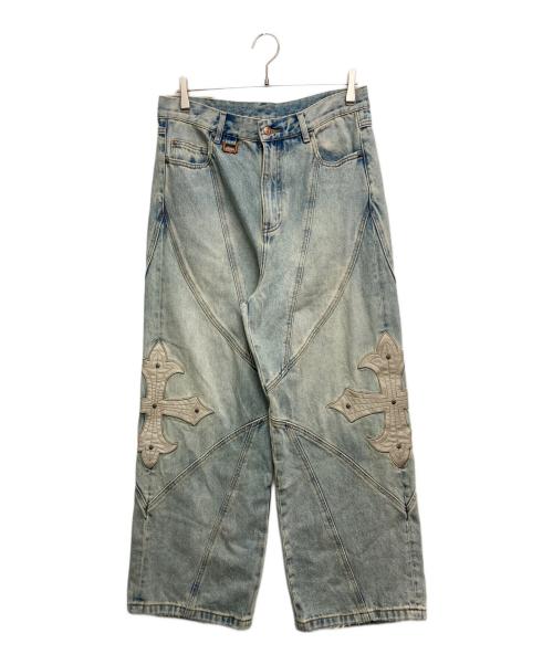 SUPPLIER（サプライヤー）SUPPLIER (サプライヤー) CROSS LEATHER PATCH BAGGY DENIM インディゴ サイズ:SIZE Lの古着・服飾アイテム