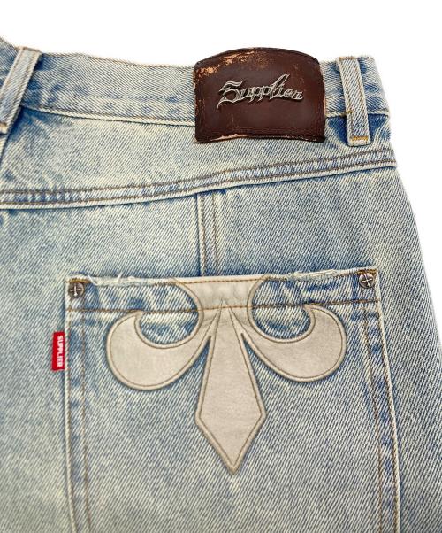 SUPPLIER（サプライヤー）SUPPLIER (サプライヤー) CROSS LEATHER PATCH BAGGY DENIM インディゴ サイズ:SIZE Lの古着・服飾アイテム