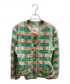 Reneルネ）の古着「ノーカラーファンシーツイードジャケット」｜グリーン