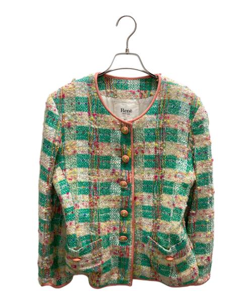 Rene（ルネ）Rene (ルネ) ノーカラーファンシーツイードジャケット グリーン サイズ:SIZE9の古着・服飾アイテム